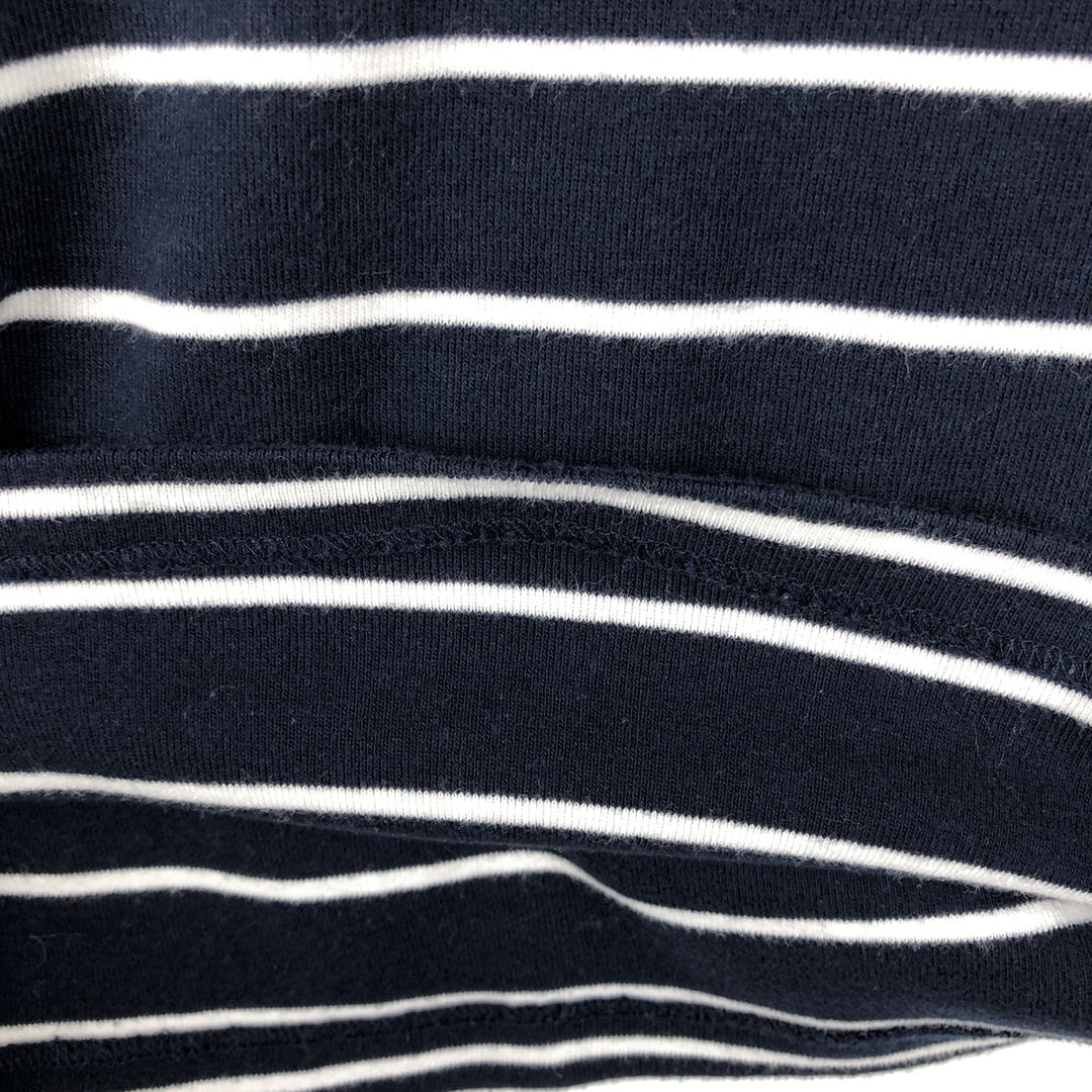 Ralph Lauren POLO RALPH LAUREN Striped Pattern U-Neck Long-Sleeve T-Shirt (Women's Size M) cotton navy blue type Vintage Second Hand