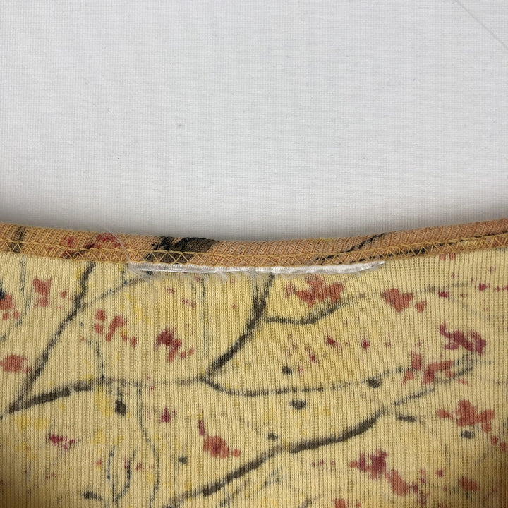 All-over print, rhinestone-embellished, three-quarter sleeve long-sleeve T-shirt (women's size XS equivalent) unclear yellow type Vintage Second Hand