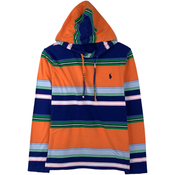 Ralph Lauren POLO RALPH LAUREN CLASSIC FIT Multi-stripe Hooded Long-Sleeve T-Shirt (Women's Size S) cotton orange type Vintage Second Hand