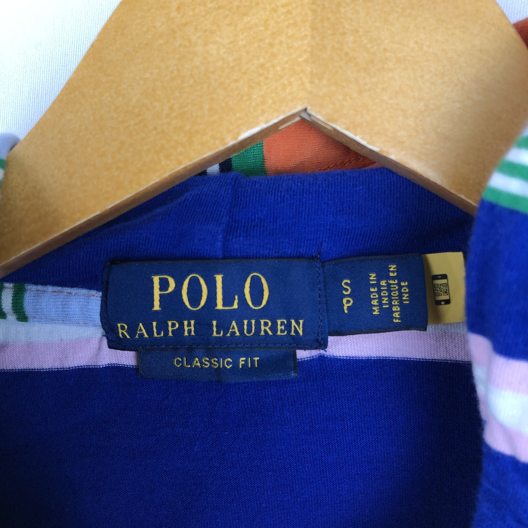 Ralph Lauren POLO RALPH LAUREN CLASSIC FIT Multi-stripe Hooded Long-Sleeve T-Shirt (Women's Size S) cotton orange type Vintage Second Hand