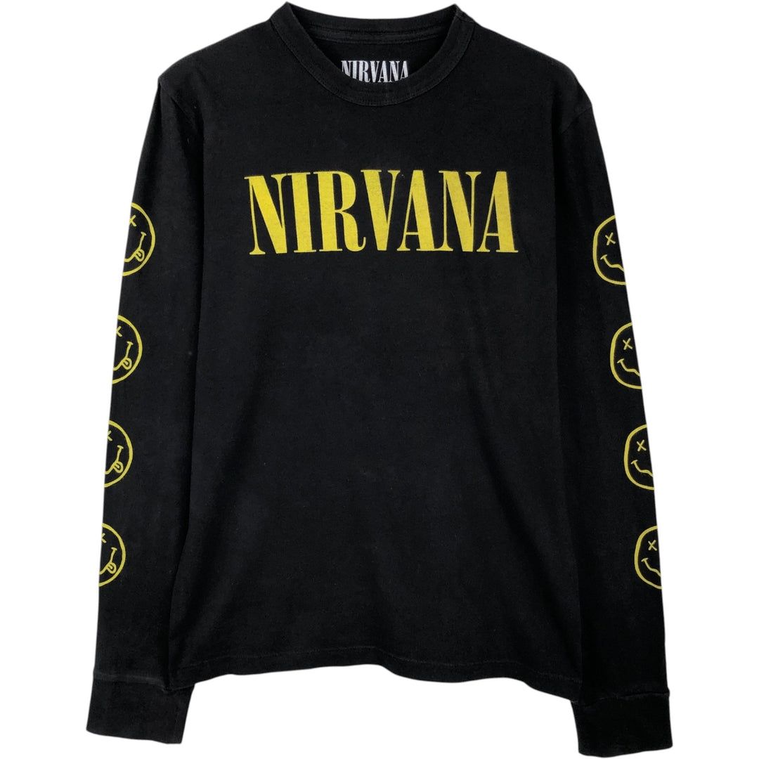 NIRVANA Long-Sleeve Band T-Shirt (Women's Size S) cotton black type Vintage Second Hand