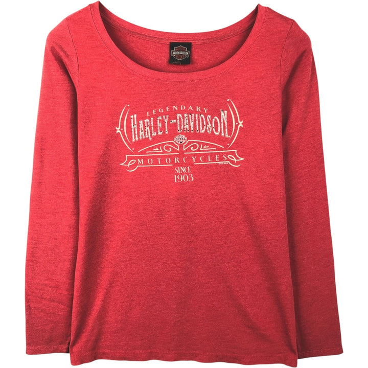 Harley-Davidson U-neck long-sleeved T-shirt with rhinestones (women's size L equivalent) polyester red type Vintage Second Hand