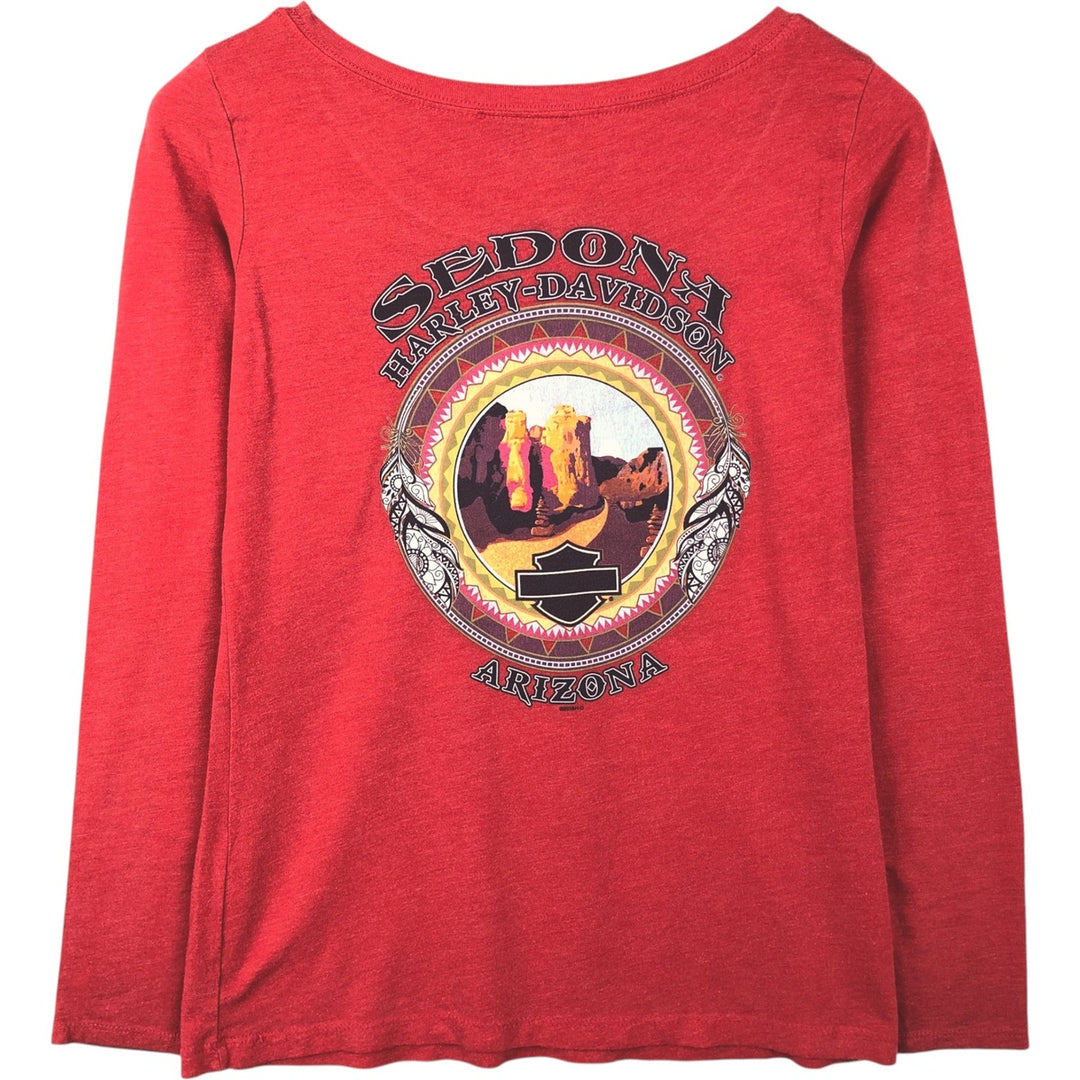 Harley-Davidson U-neck long-sleeved T-shirt with rhinestones (women's size L equivalent) polyester red type Vintage Second Hand