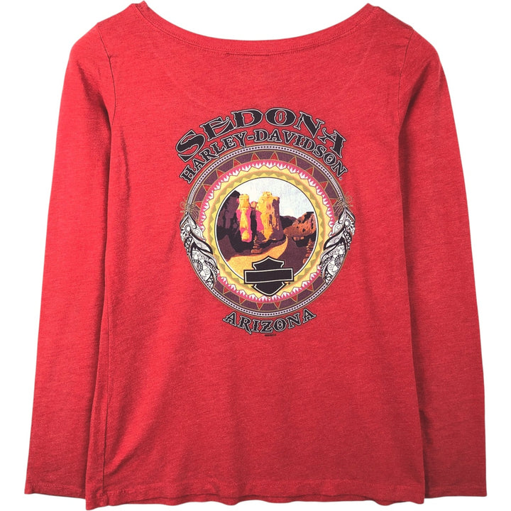 Harley-Davidson U-neck long-sleeved T-shirt with rhinestones (women's size L equivalent) polyester red type Vintage Second Hand