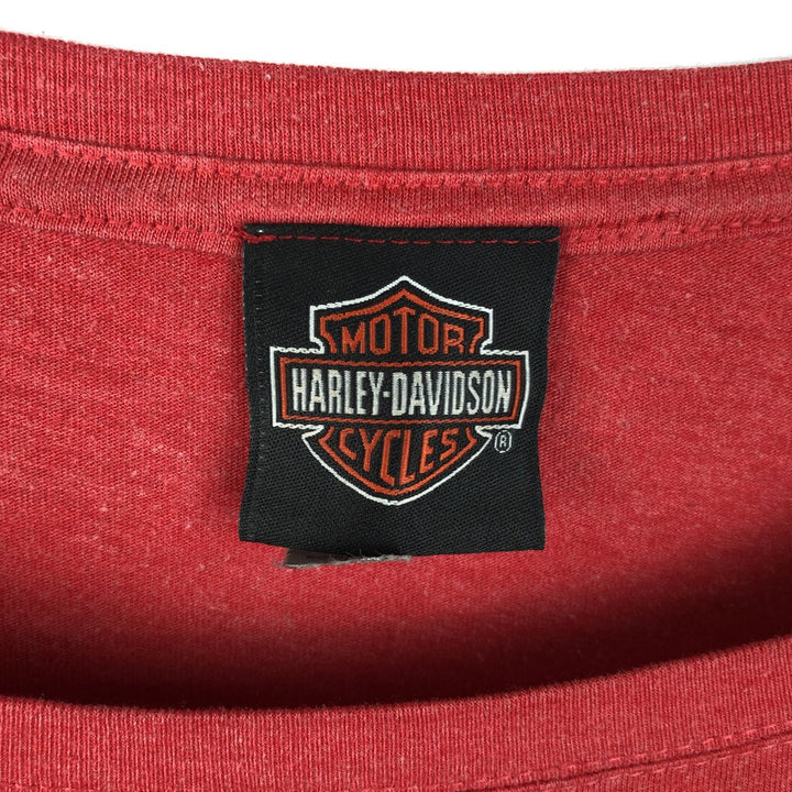 Harley-Davidson U-neck long-sleeved T-shirt with rhinestones (women's size L equivalent) polyester red type Vintage Second Hand