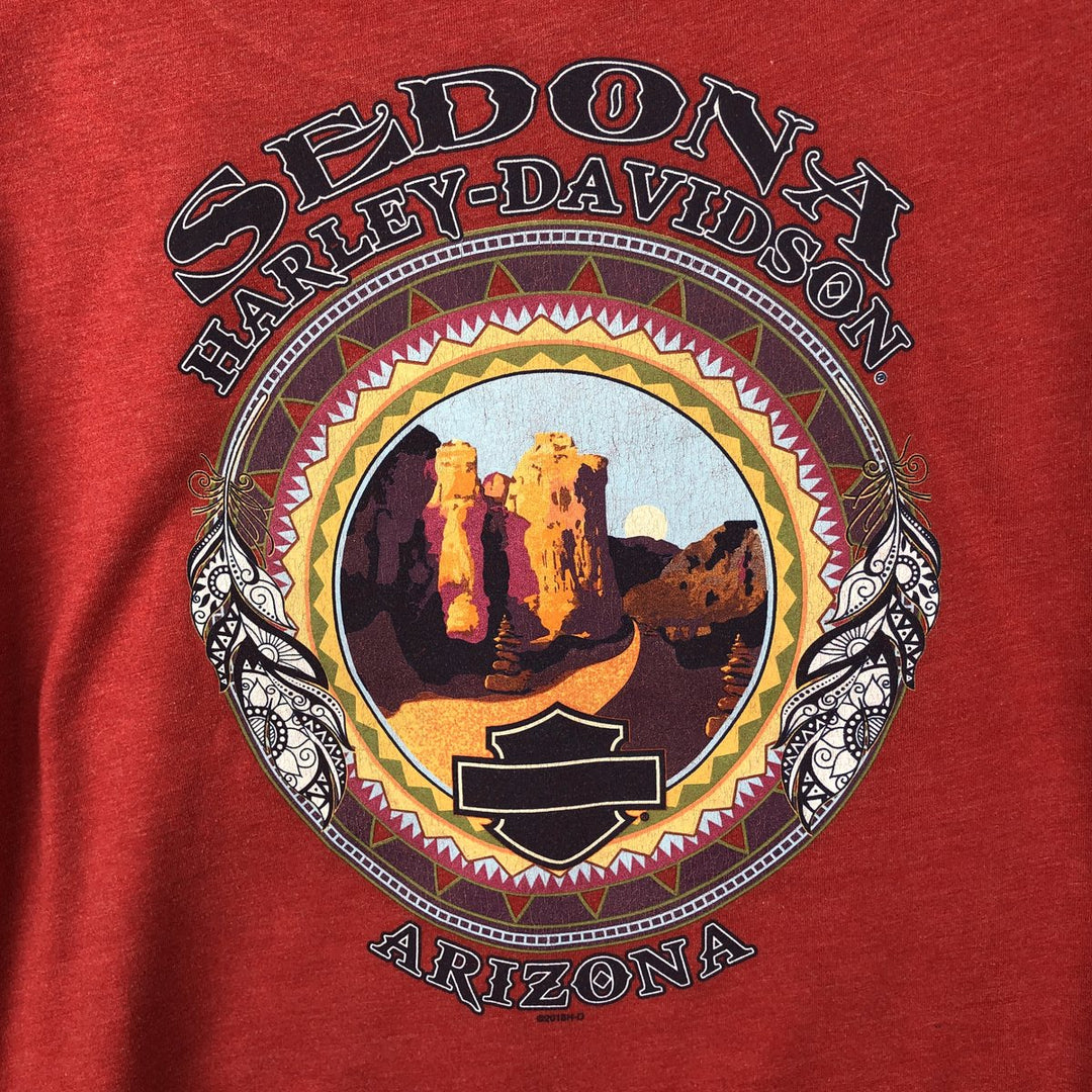 Harley-Davidson U-neck long-sleeved T-shirt with rhinestones (women's size L equivalent) polyester red type Vintage Second Hand