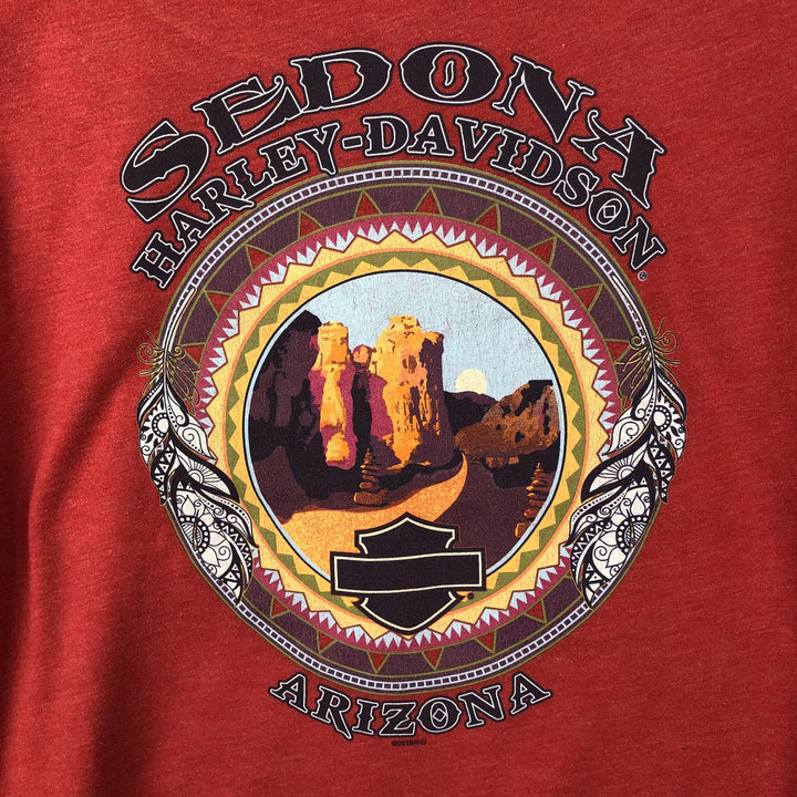 Harley-Davidson U-neck long-sleeved T-shirt with rhinestones (women's size L equivalent) polyester red type Vintage Second Hand