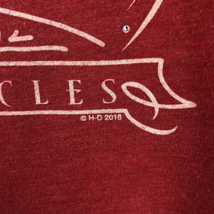 Harley-Davidson U-neck long-sleeved T-shirt with rhinestones (women's size L equivalent) polyester red type Vintage Second Hand