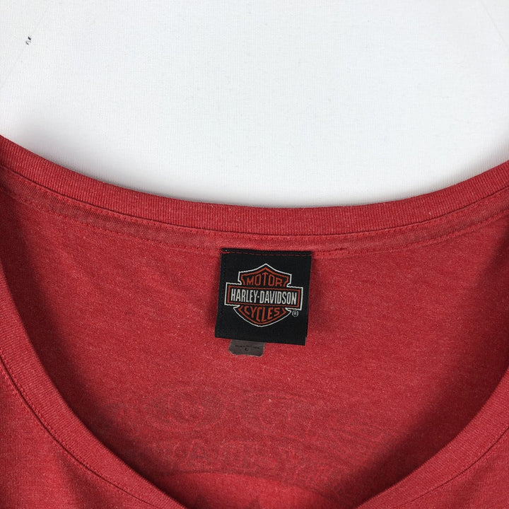 Harley-Davidson U-neck long-sleeved T-shirt with rhinestones (women's size L equivalent) polyester red type Vintage Second Hand