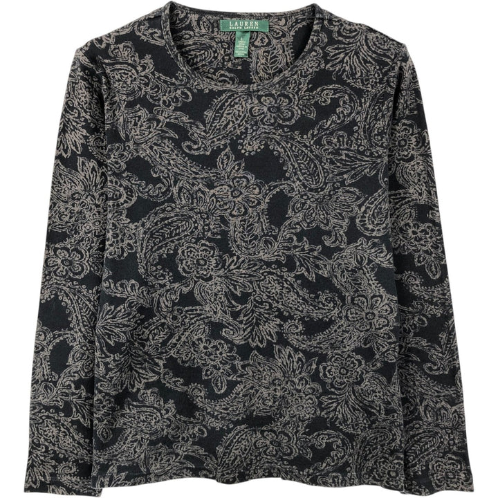 Ralph Lauren LAUREN Long-Sleeve T-Shirt with All-Over Floral and Paisley Pattern (Women's Size L) cotton black type Vintage Second Hand