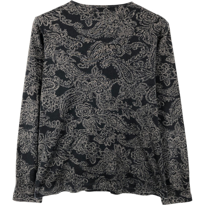 Ralph Lauren LAUREN Long-Sleeve T-Shirt with All-Over Floral and Paisley Pattern (Women's Size L) cotton black type Vintage Second Hand