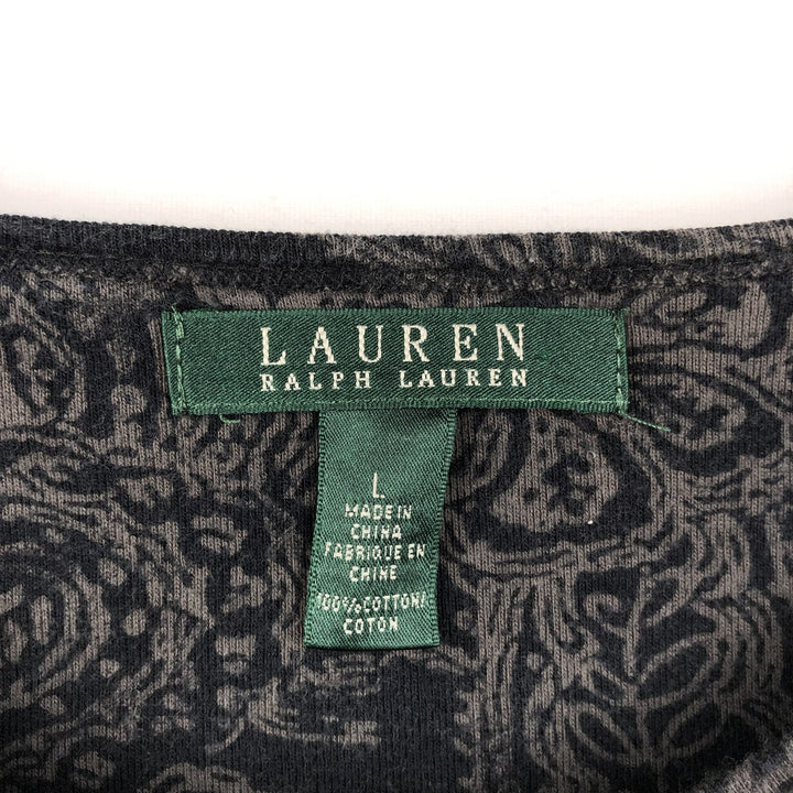 Ralph Lauren LAUREN Long-Sleeve T-Shirt with All-Over Floral and Paisley Pattern (Women's Size L) cotton black type Vintage Second Hand