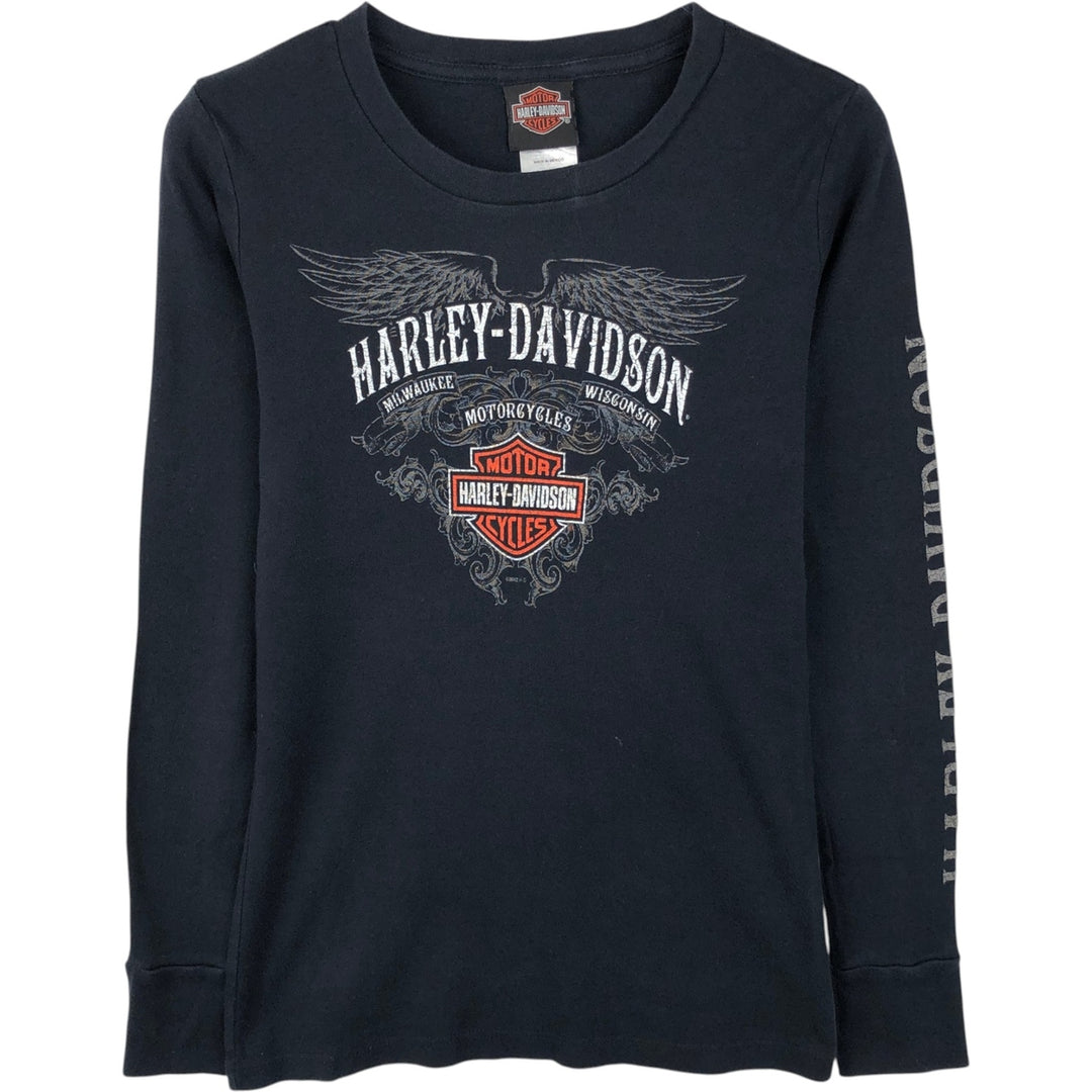 Harley-Davidson Long Sleeve T-Shirt for Women (Size XS) cotton black type Vintage Second Hand