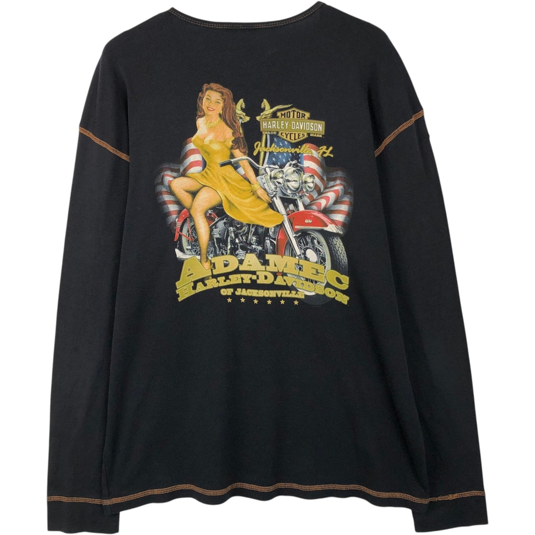 00'S Harley-Davidson Pin-up Girl Long Sleeve T-Shirt Made in USA Men's L size cotton black type Vintage Second Hand