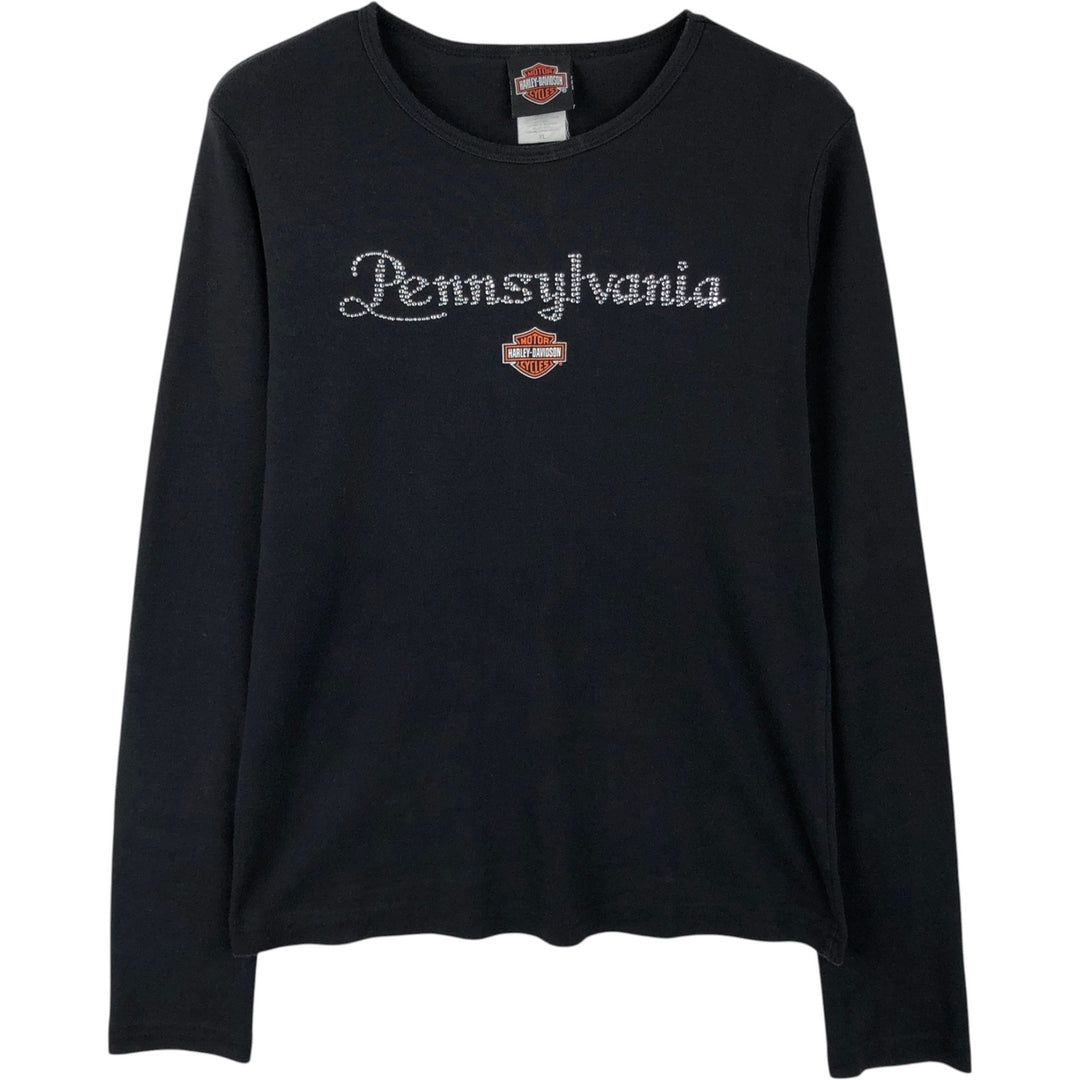 Harley-Davidson Long-Sleeve T-Shirt with Light Stones (Women's Size XL) cotton black type Vintage Second Hand