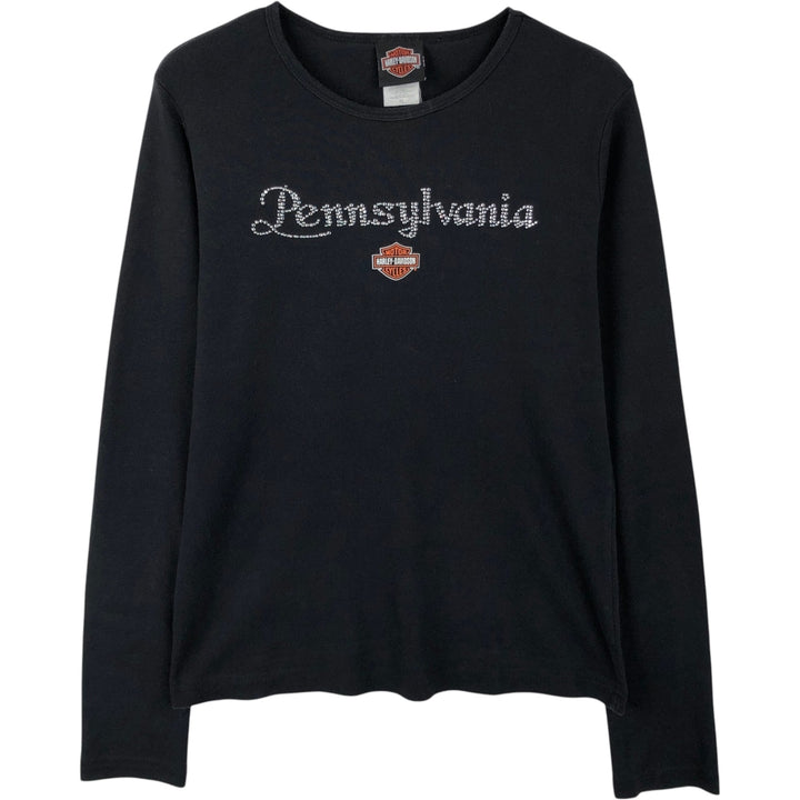 Harley-Davidson Long-Sleeve T-Shirt with Light Stones (Women's Size XL) cotton black type Vintage Second Hand