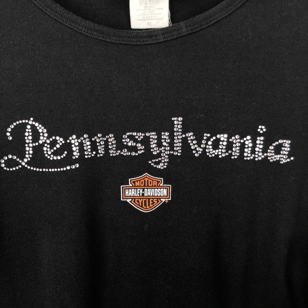 Harley-Davidson Long-Sleeve T-Shirt with Light Stones (Women's Size XL) cotton black type Vintage Second Hand
