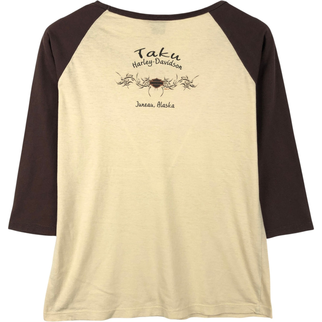 2000'S Harley-Davidson Tribal 3/4 Sleeve Raglan T-Shirt with Rhymestones, Made in USA, Women's Size L (approx.) cotton unbleached Vintage Second Hand