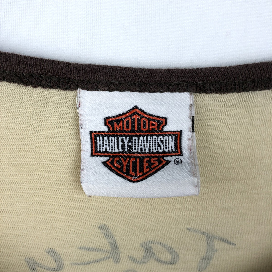 2000'S Harley-Davidson Tribal 3/4 Sleeve Raglan T-Shirt with Rhymestones, Made in USA, Women's Size L (approx.) cotton unbleached Vintage Second Hand