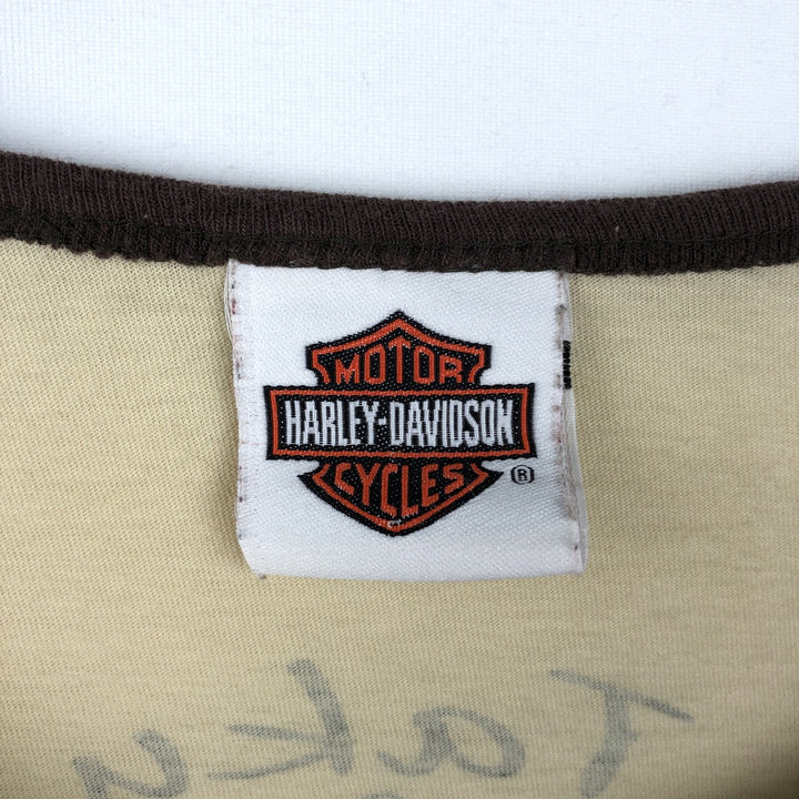 2000'S Harley-Davidson Tribal 3/4 Sleeve Raglan T-Shirt with Rhymestones, Made in USA, Women's Size L (approx.) cotton unbleached Vintage Second Hand