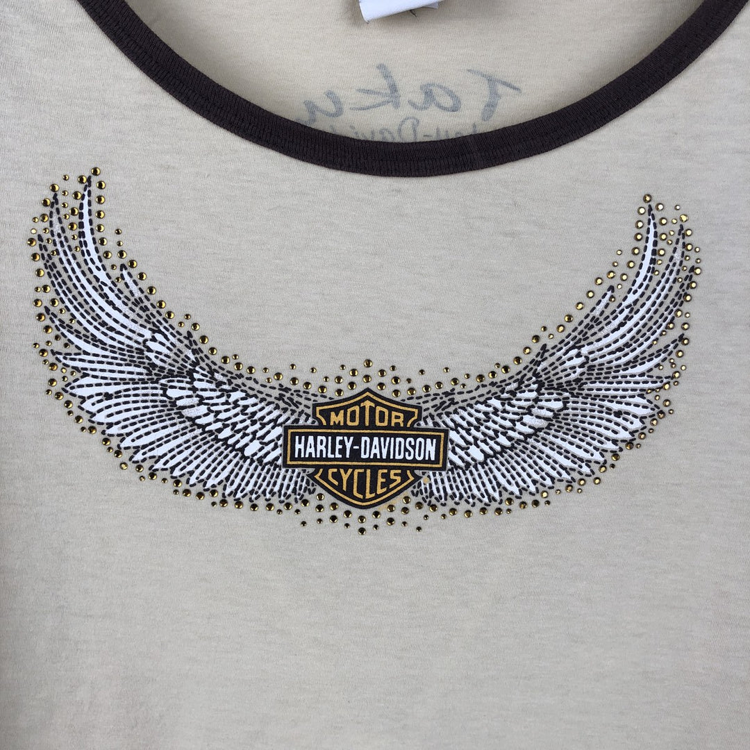 2000'S Harley-Davidson Tribal 3/4 Sleeve Raglan T-Shirt with Rhymestones, Made in USA, Women's Size L (approx.) cotton unbleached Vintage Second Hand