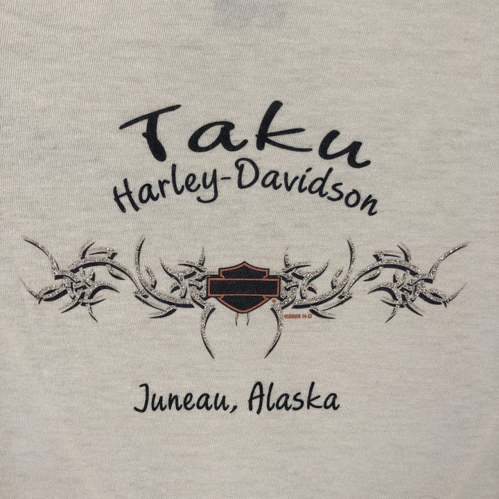 2000'S Harley-Davidson Tribal 3/4 Sleeve Raglan T-Shirt with Rhymestones, Made in USA, Women's Size L (approx.) cotton unbleached Vintage Second Hand
