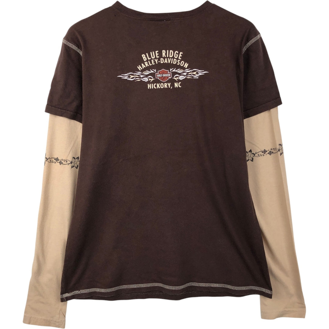 2000'S Harley-Davidson Floral Print V-Neck Long-Sleeve T-Shirt with Rhinestones (Women's XXL equivalent) cotton brown type Vintage Second Hand