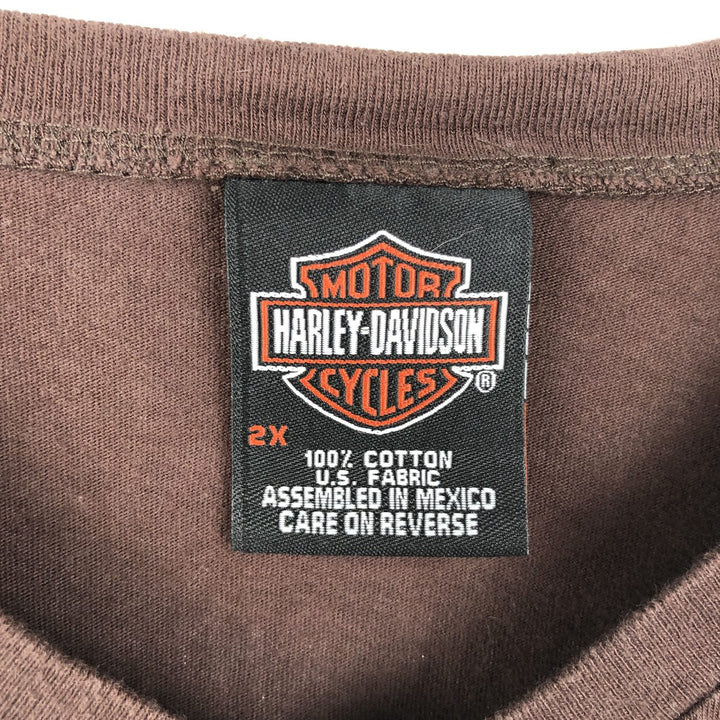 2000'S Harley-Davidson Floral Print V-Neck Long-Sleeve T-Shirt with Rhinestones (Women's XXL equivalent) cotton brown type Vintage Second Hand