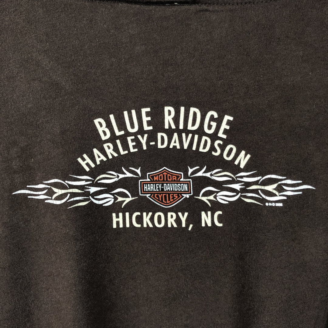 2000'S Harley-Davidson Floral Print V-Neck Long-Sleeve T-Shirt with Rhinestones (Women's XXL equivalent) cotton brown type Vintage Second Hand