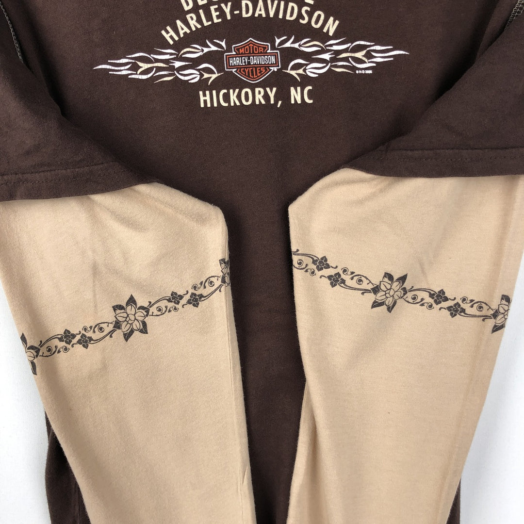 2000'S Harley-Davidson Floral Print V-Neck Long-Sleeve T-Shirt with Rhinestones (Women's XXL equivalent) cotton brown type Vintage Second Hand