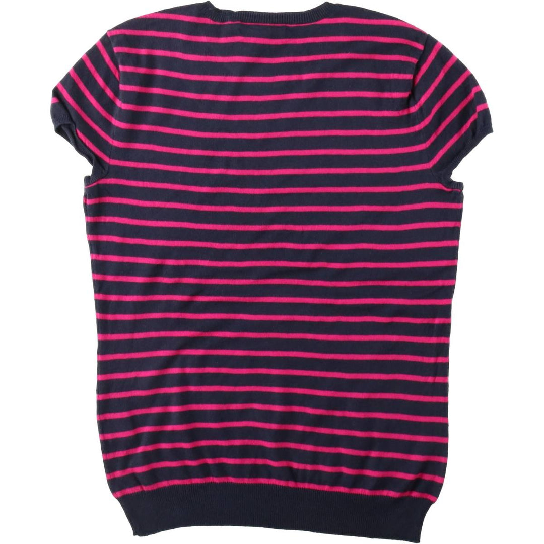 Ralph Lauren RALPH LAUREN SPORT Border Pattern Cap Sleeve Short Sleeve Pima Cotton Knit Sweater, Women's Size M (approx.) Pima Cotton black type Vintage Second Hand