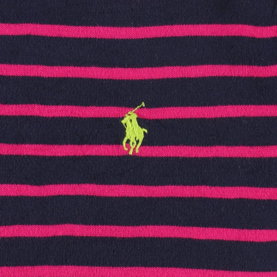 Ralph Lauren RALPH LAUREN SPORT Border Pattern Cap Sleeve Short Sleeve Pima Cotton Knit Sweater, Women's Size M (approx.) Pima Cotton black type Vintage Second Hand