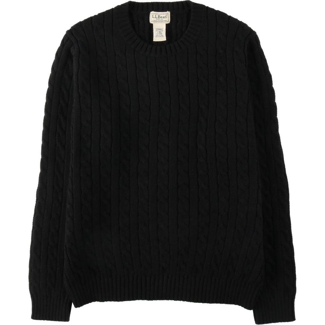 90s-00'S LLBean Cable Knit Cotton Sweater, Women's Size L (approx.), Vintage cotton black type Vintage Second Hand