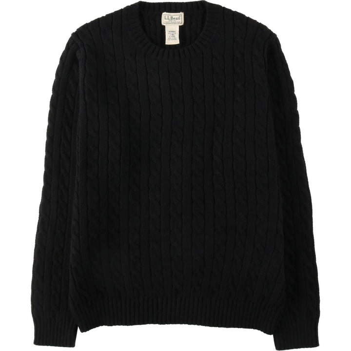 90s-00'S LLBean Cable Knit Cotton Sweater, Women's Size L (approx.), Vintage cotton black type Vintage Second Hand