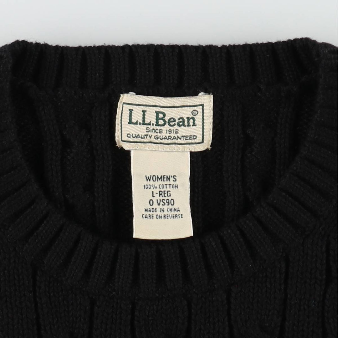 90s-00'S LLBean Cable Knit Cotton Sweater, Women's Size L (approx.), Vintage cotton black type Vintage Second Hand