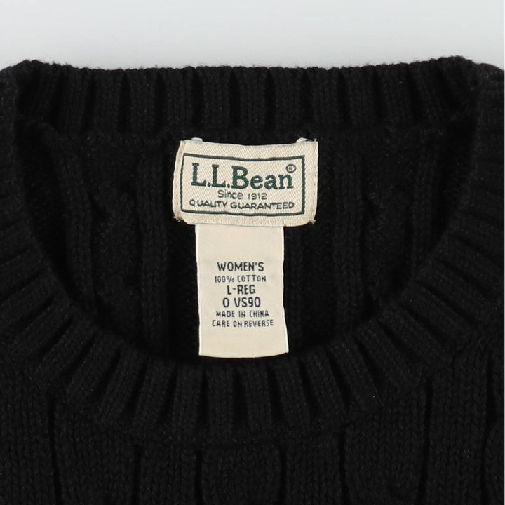 90s-00'S LLBean Cable Knit Cotton Sweater, Women's Size L (approx.), Vintage cotton black type Vintage Second Hand