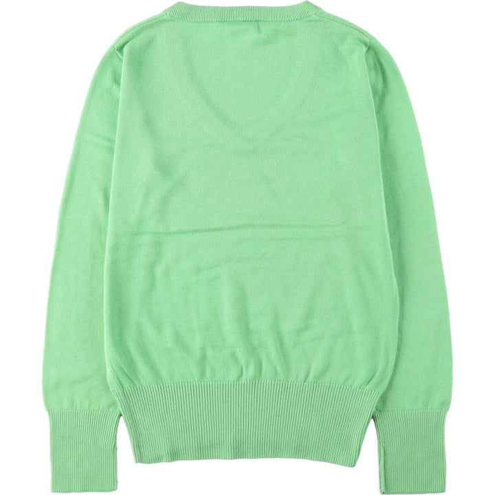 Lacoste (LACOSTE) French design V-neck cotton knit sweater, women's size M (approx.) cotton green type yellow green Vintage Second Hand