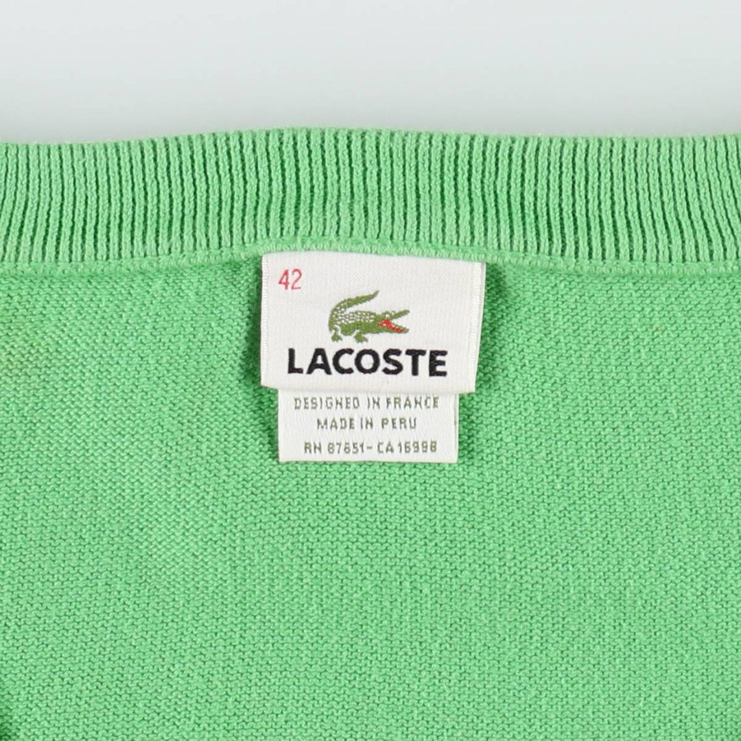 Lacoste (LACOSTE) French design V-neck cotton knit sweater, women's size M (approx.) cotton green type yellow green Vintage Second Hand