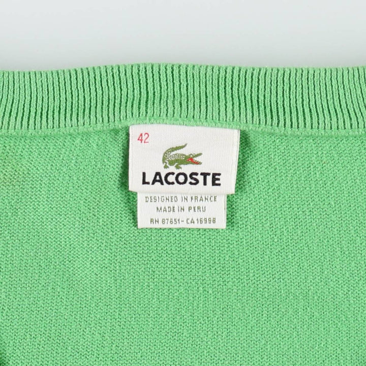 Lacoste (LACOSTE) French design V-neck cotton knit sweater, women's size M (approx.) cotton green type yellow green Vintage Second Hand