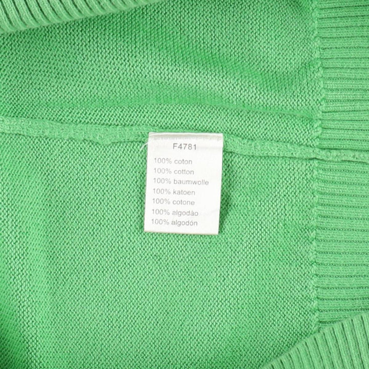 Lacoste (LACOSTE) French design V-neck cotton knit sweater, women's size M (approx.) cotton green type yellow green Vintage Second Hand