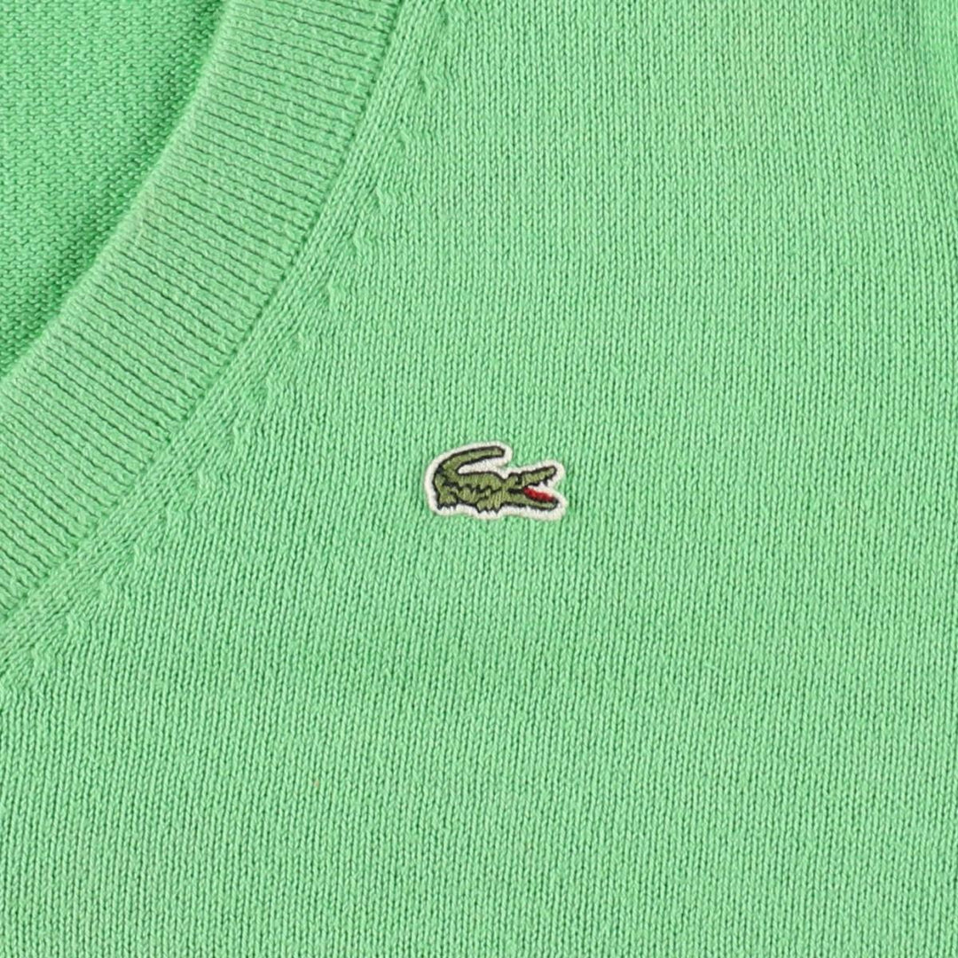 Lacoste (LACOSTE) French design V-neck cotton knit sweater, women's size M (approx.) cotton green type yellow green Vintage Second Hand