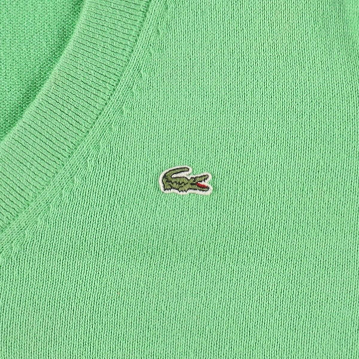 Lacoste (LACOSTE) French design V-neck cotton knit sweater, women's size M (approx.) cotton green type yellow green Vintage Second Hand