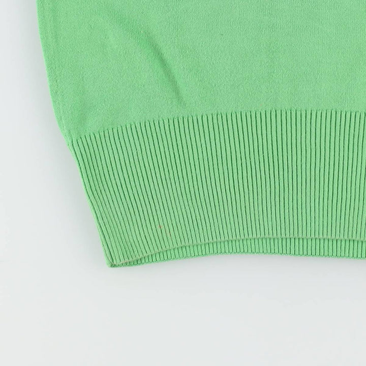 Lacoste (LACOSTE) French design V-neck cotton knit sweater, women's size M (approx.) cotton green type yellow green Vintage Second Hand