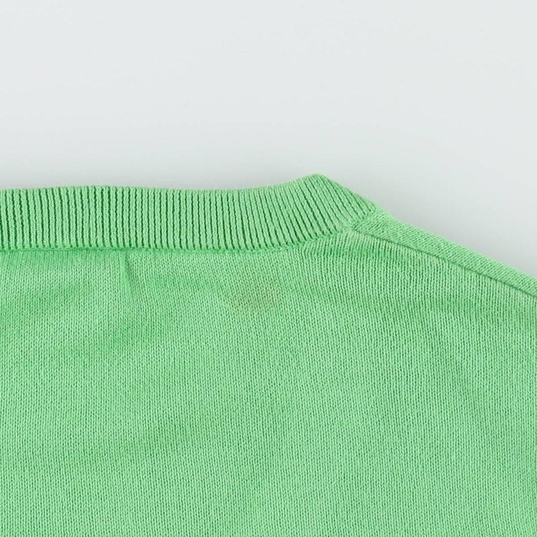 Lacoste (LACOSTE) French design V-neck cotton knit sweater, women's size M (approx.) cotton green type yellow green Vintage Second Hand