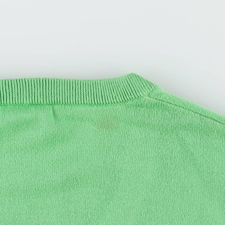 Lacoste (LACOSTE) French design V-neck cotton knit sweater, women's size M (approx.) cotton green type yellow green Vintage Second Hand