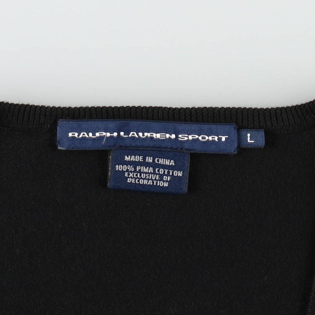 Ralph Lauren RALPH LAUREN SPORT V-neck Pima cotton knit sweater, women's size L (approx.) Pima Cotton black type Vintage Second Hand