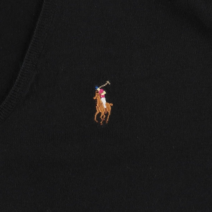 Ralph Lauren RALPH LAUREN SPORT V-neck Pima cotton knit sweater, women's size L (approx.) Pima Cotton black type Vintage Second Hand