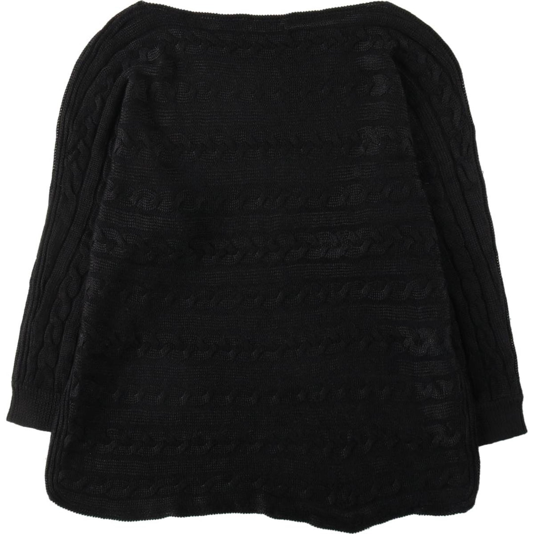 Ralph Lauren LAUREN Cable Knit Boat Neck 3/4 Sleeve Cotton Knit Sweater, Women's Size XL (approx.) cotton black type Vintage Second Hand