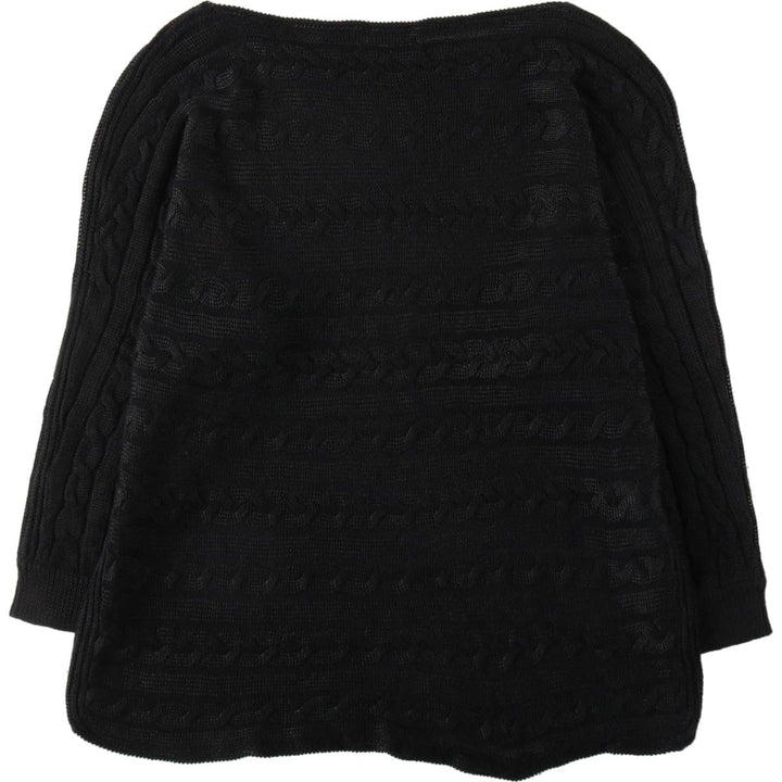 Ralph Lauren LAUREN Cable Knit Boat Neck 3/4 Sleeve Cotton Knit Sweater, Women's Size XL (approx.) cotton black type Vintage Second Hand