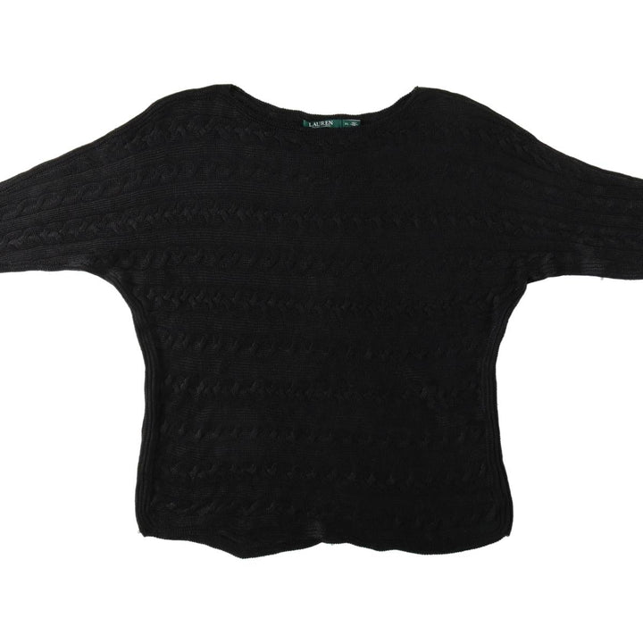 Ralph Lauren LAUREN Cable Knit Boat Neck 3/4 Sleeve Cotton Knit Sweater, Women's Size XL (approx.) cotton black type Vintage Second Hand